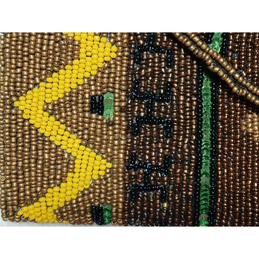 Boho-Chic Geometric Tribal‎ Hand-Beaded Clutch Purse Earthy Tones & Gold Accents